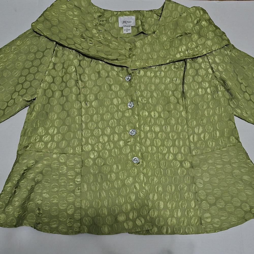 2 pc set 3K Collection Women's Plus formal dress 3XL Green Polka Dots